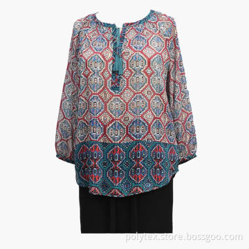 Ladies Summer Floral Border Print Blouse